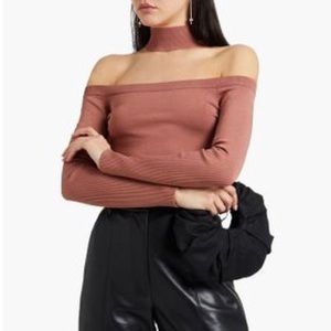 Jonathan Simkhai Brown Lila Off-the-Shoulder Cutout Ribbed-Knit Top Size Small